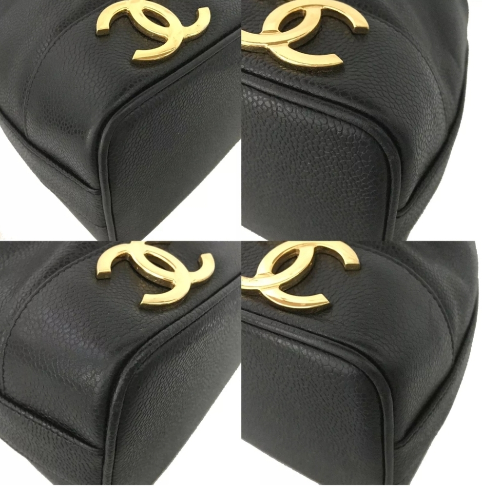CHANEL Black Triple Coco CC Logo Cavier Leather Drawstring Shoulder Bag - Picture 8 of 12